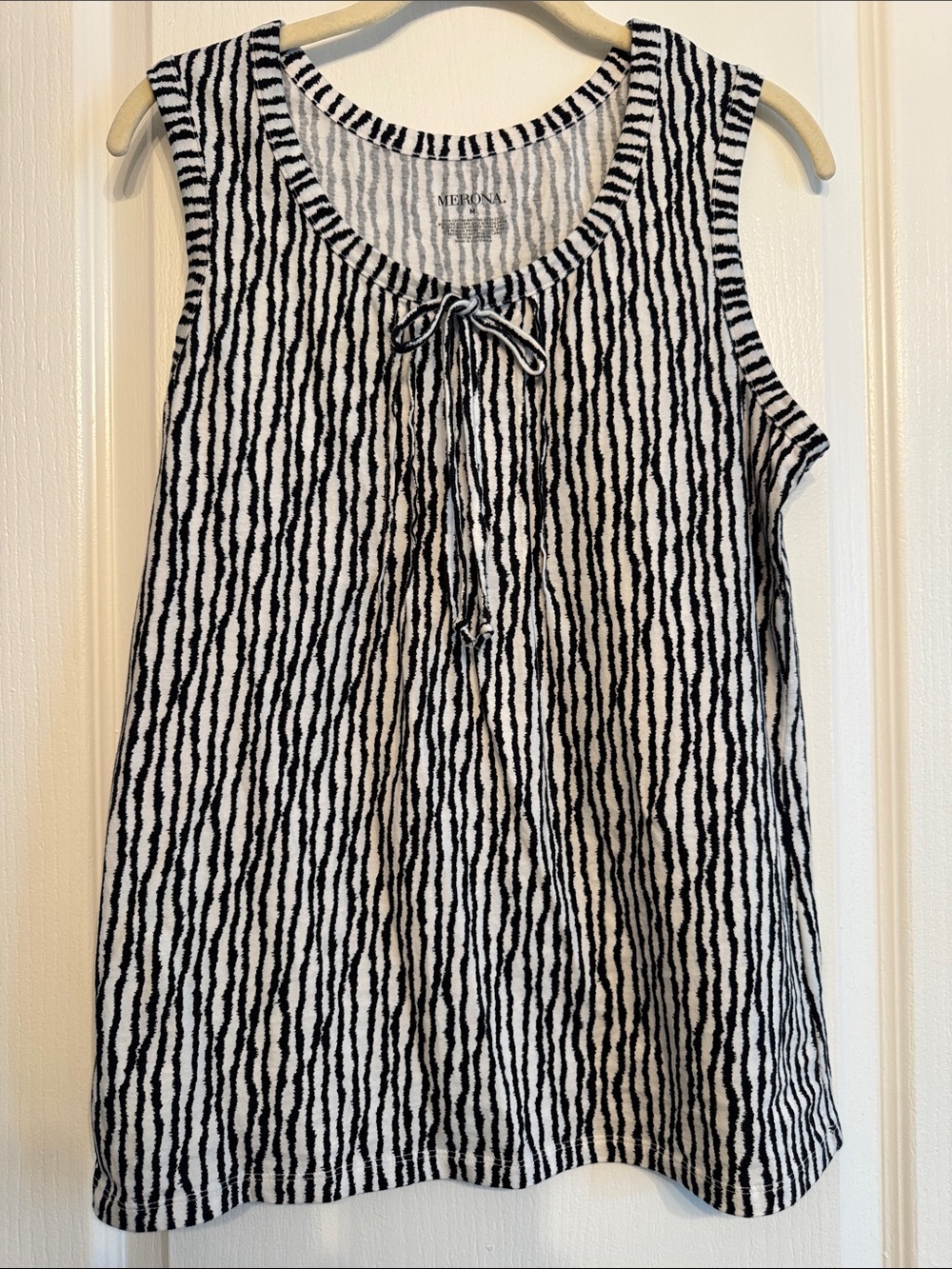 Merona Black & White Striped Sleeveless Tie-Neck Tank